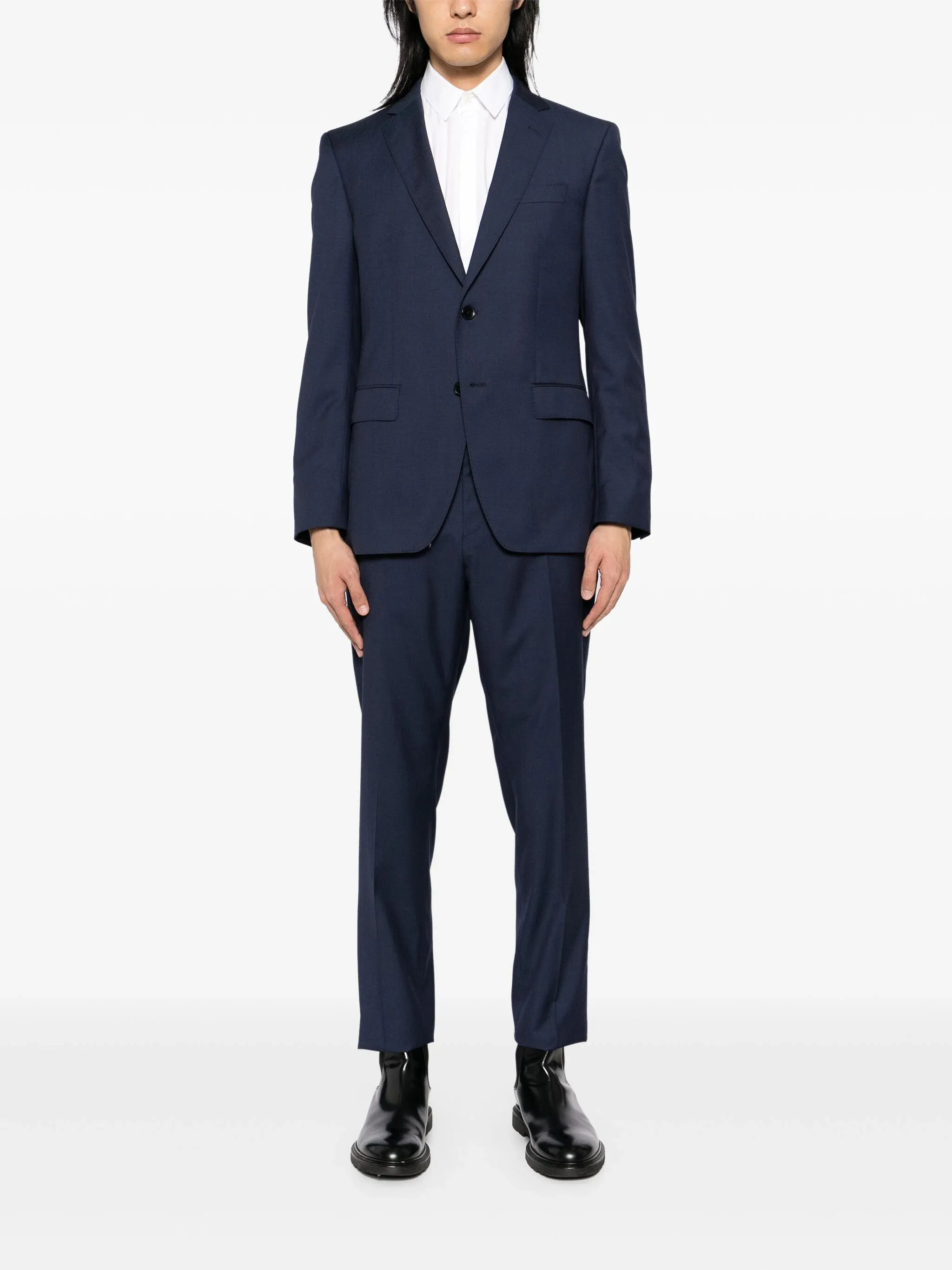 BOSS Slim-fit Suit In Herringbone Virgin Wool Dark Blue