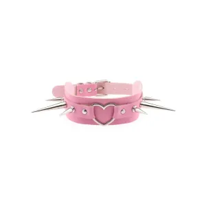 Bubbly Pink Spiked Heart Necklace for the Bubblegum Witch