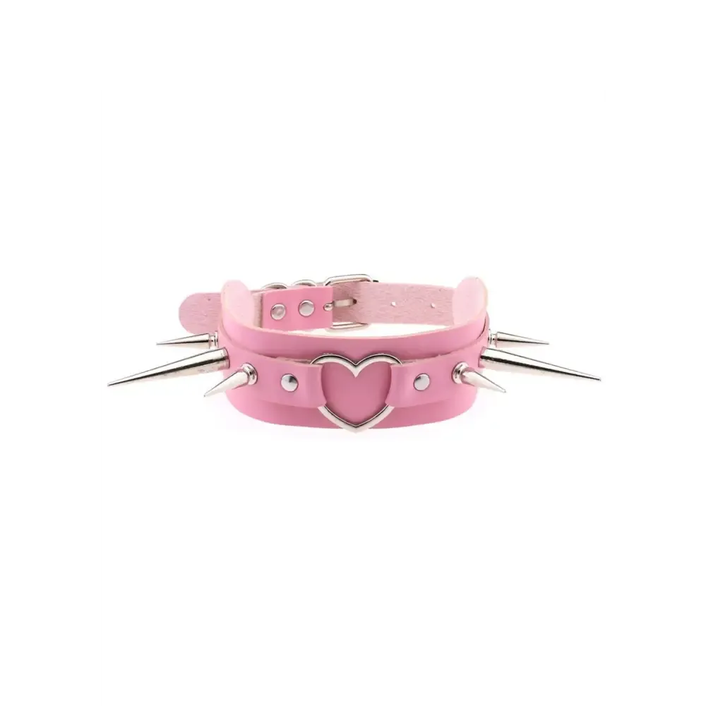 Bubbly Pink Spiked Heart Necklace for the Bubblegum Witch