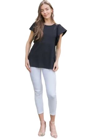 Butterfly Sleeve Textured Solid Top Black - Pack of 6
