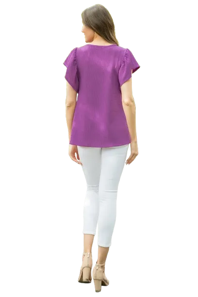 Butterfly Sleeve Textured Solid Top Light Plum - Pack of 6