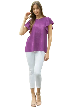 Butterfly Sleeve Textured Solid Top Light Plum - Pack of 6