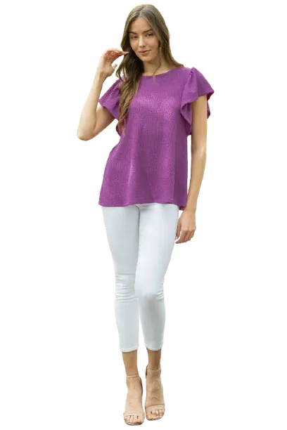 Butterfly Sleeve Textured Solid Top Light Plum - Pack of 6