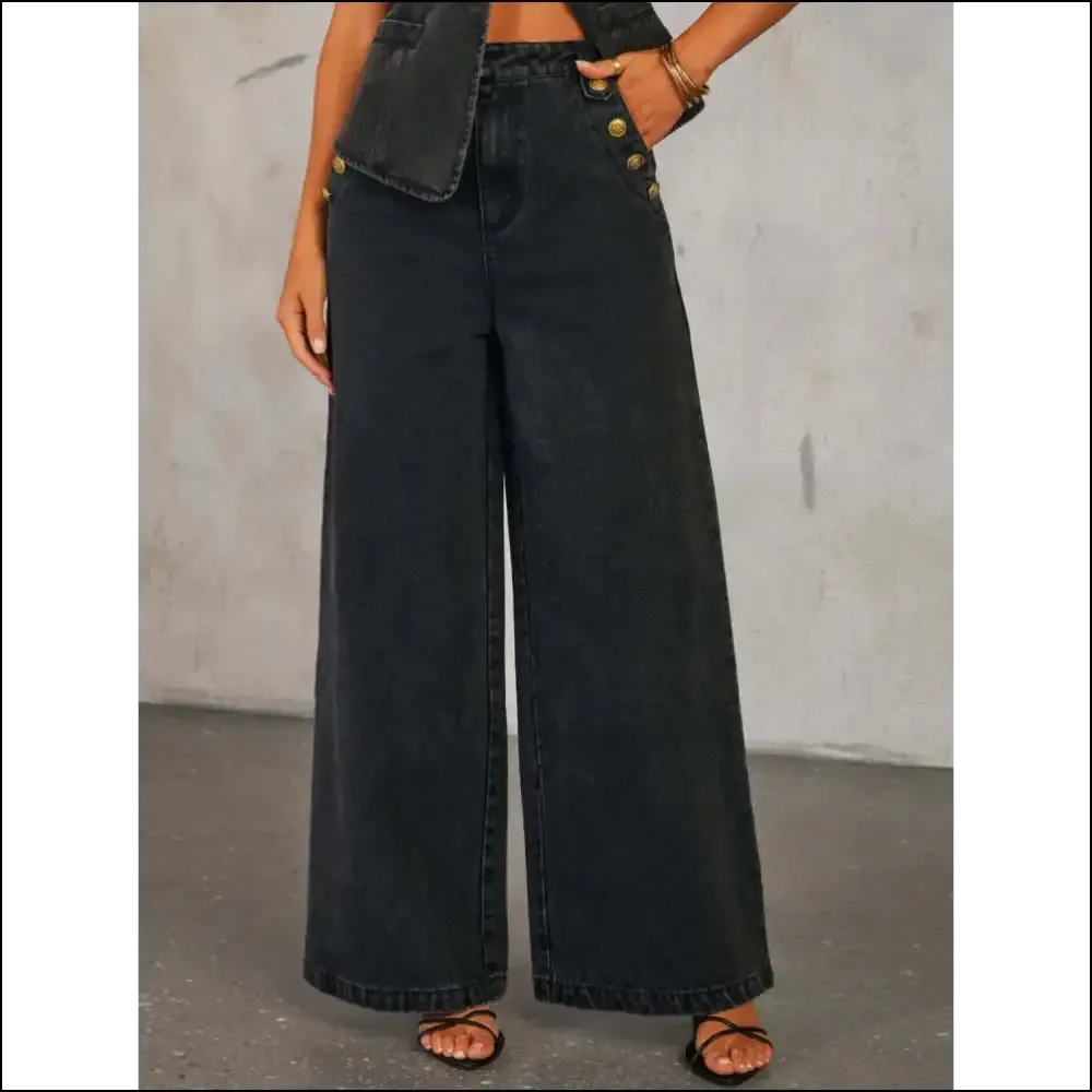 Button Decor High Rise Wide Leg Jeans: Unbutton your Fabulous Side! 😄