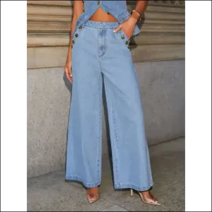 Button Decor High Rise Wide Leg Jeans: Unbutton your Fabulous Side! 😄