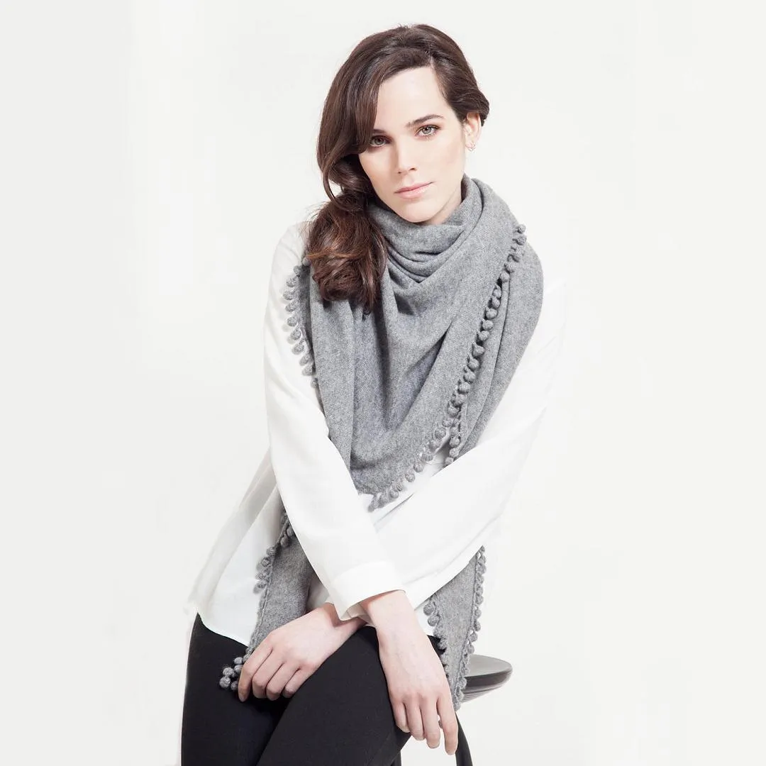 Cashmere Pom Pom Triangle Wrap in Cherry