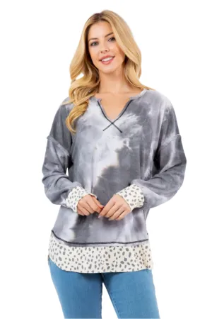 Celeste Contrast Stitching Notched Dropped Shoulder Blouse