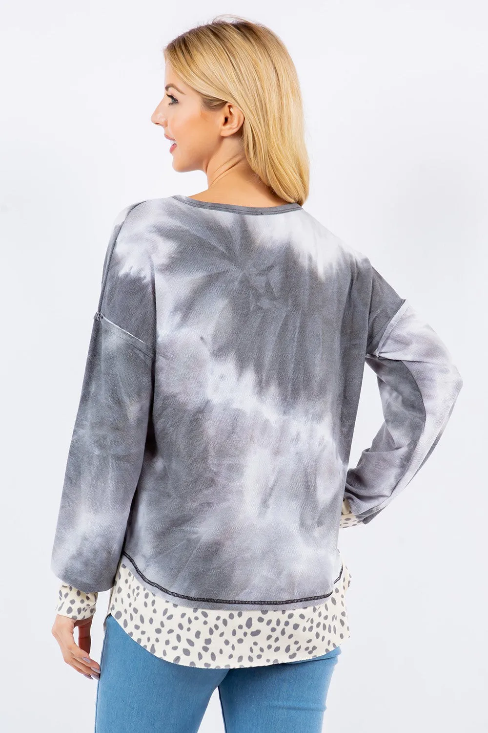 Celeste Contrast Stitching Notched Dropped Shoulder Blouse