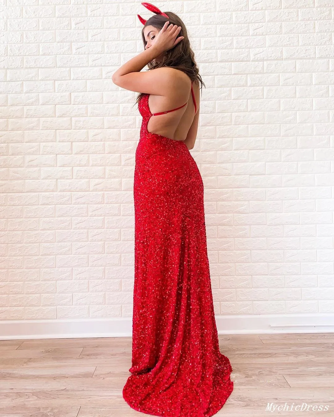 Cheap Red Sequin Prom Dresses 2025 Long Sleeveless Evening Dress