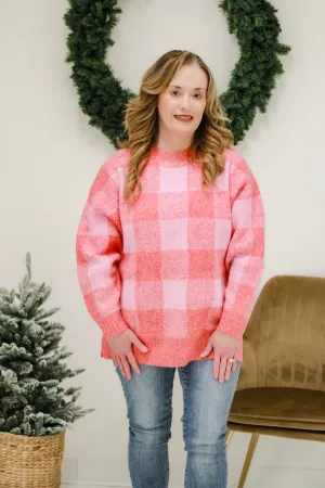 Checking into the Holidays Sweater in Pink/Red