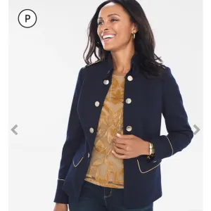 Chico’s Military Gold Tone Button Jacket in Navy Size Chico’s 3 Petite