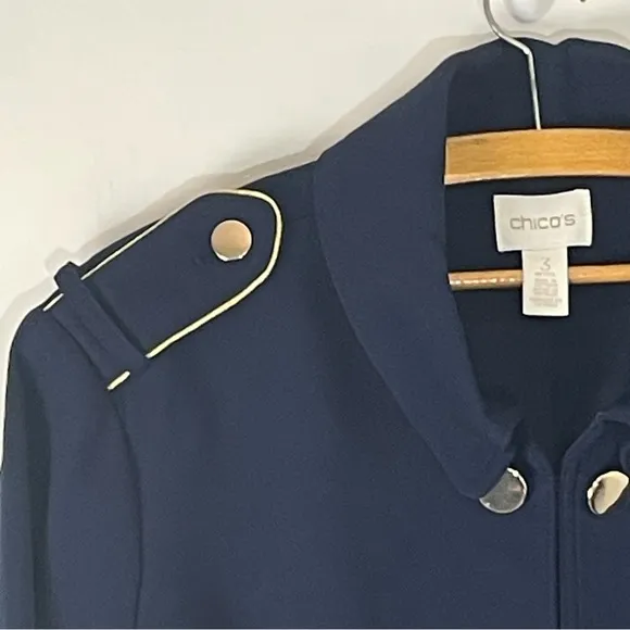 Chico’s Military Gold Tone Button Jacket in Navy Size Chico’s 3 Petite