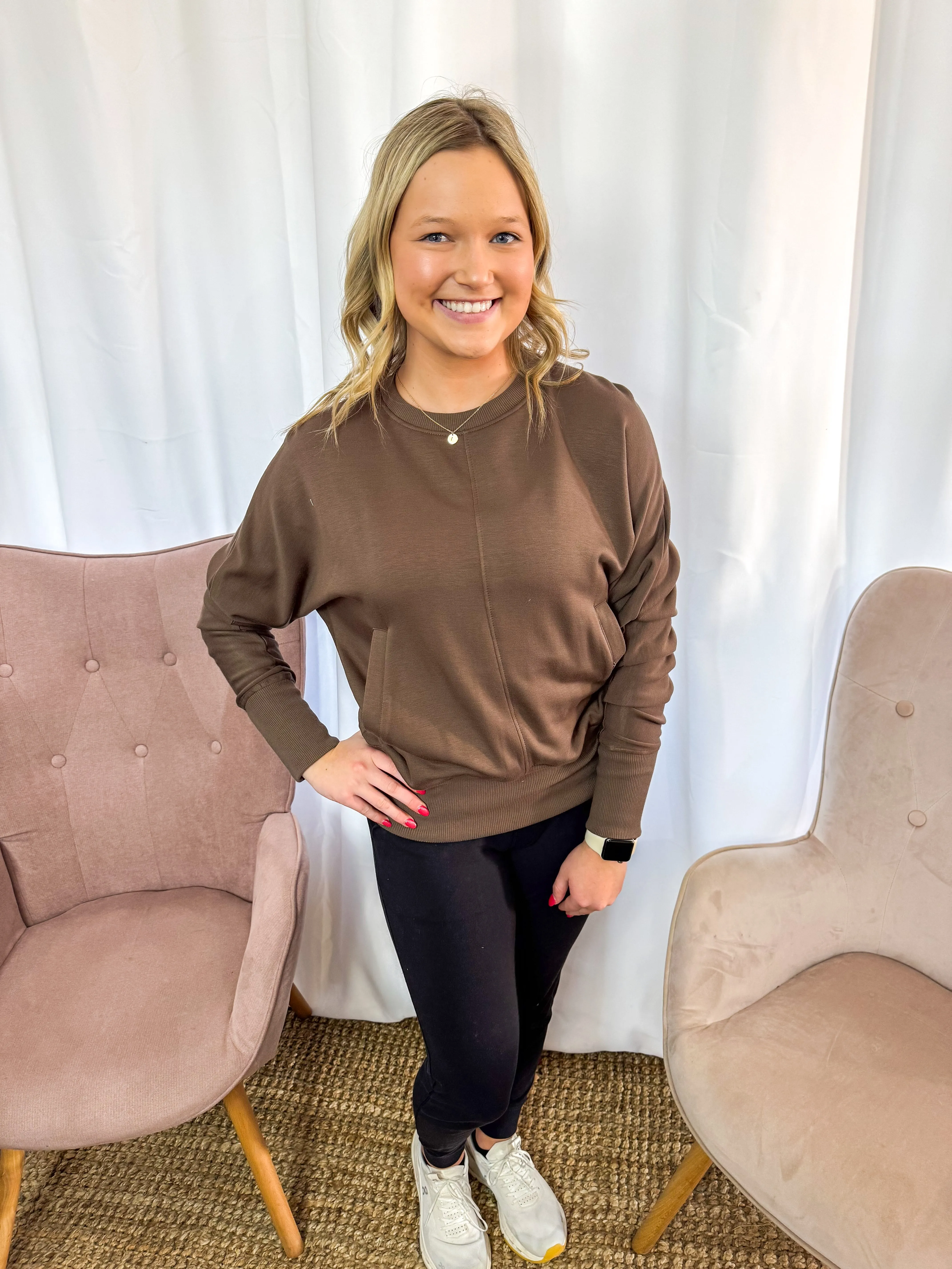 Chloe- Brushed Dolman Sleeve Crew Neck