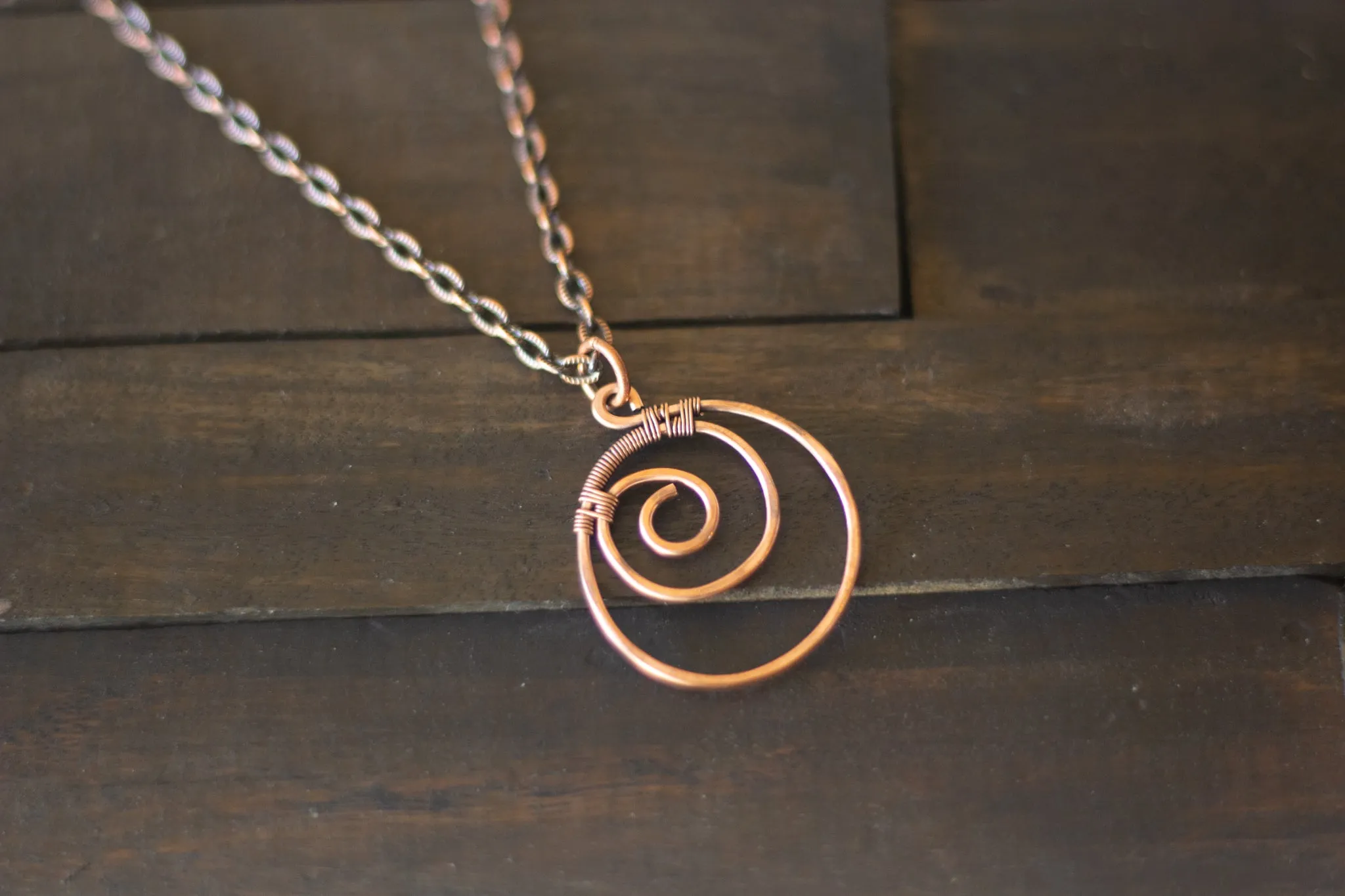Circular Copper Wire Wrapped Pendant