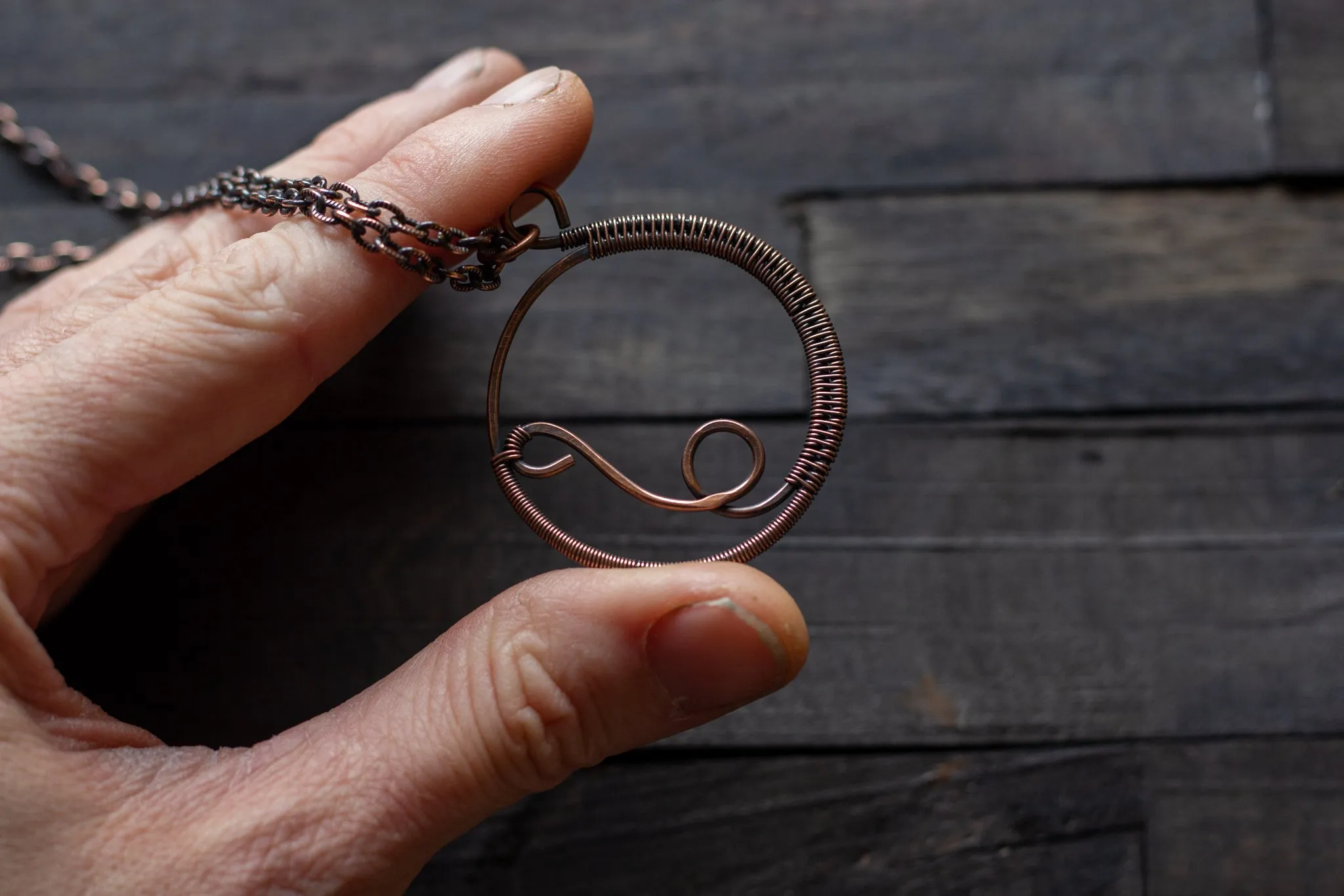 Circular Copper Wire Wrapped Pendant