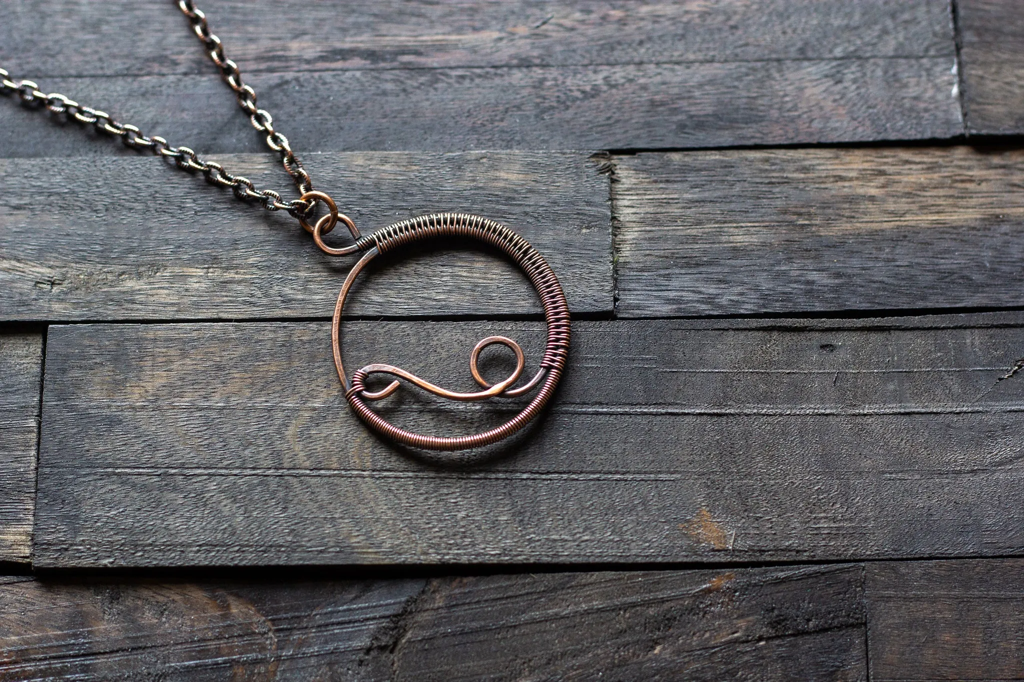 Circular Copper Wire Wrapped Pendant