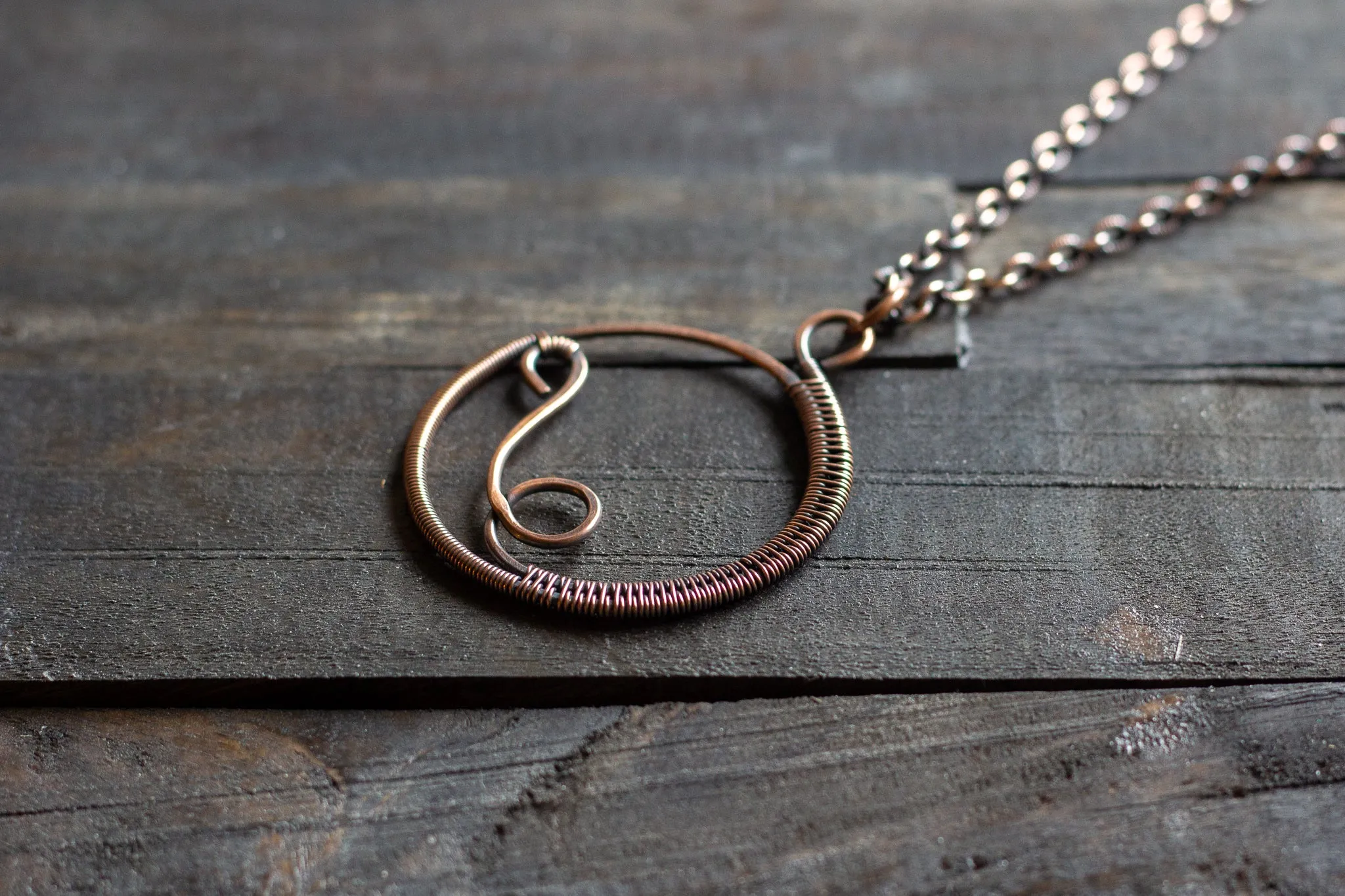 Circular Copper Wire Wrapped Pendant