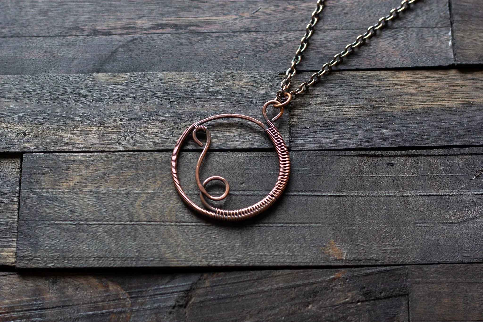 Circular Copper Wire Wrapped Pendant