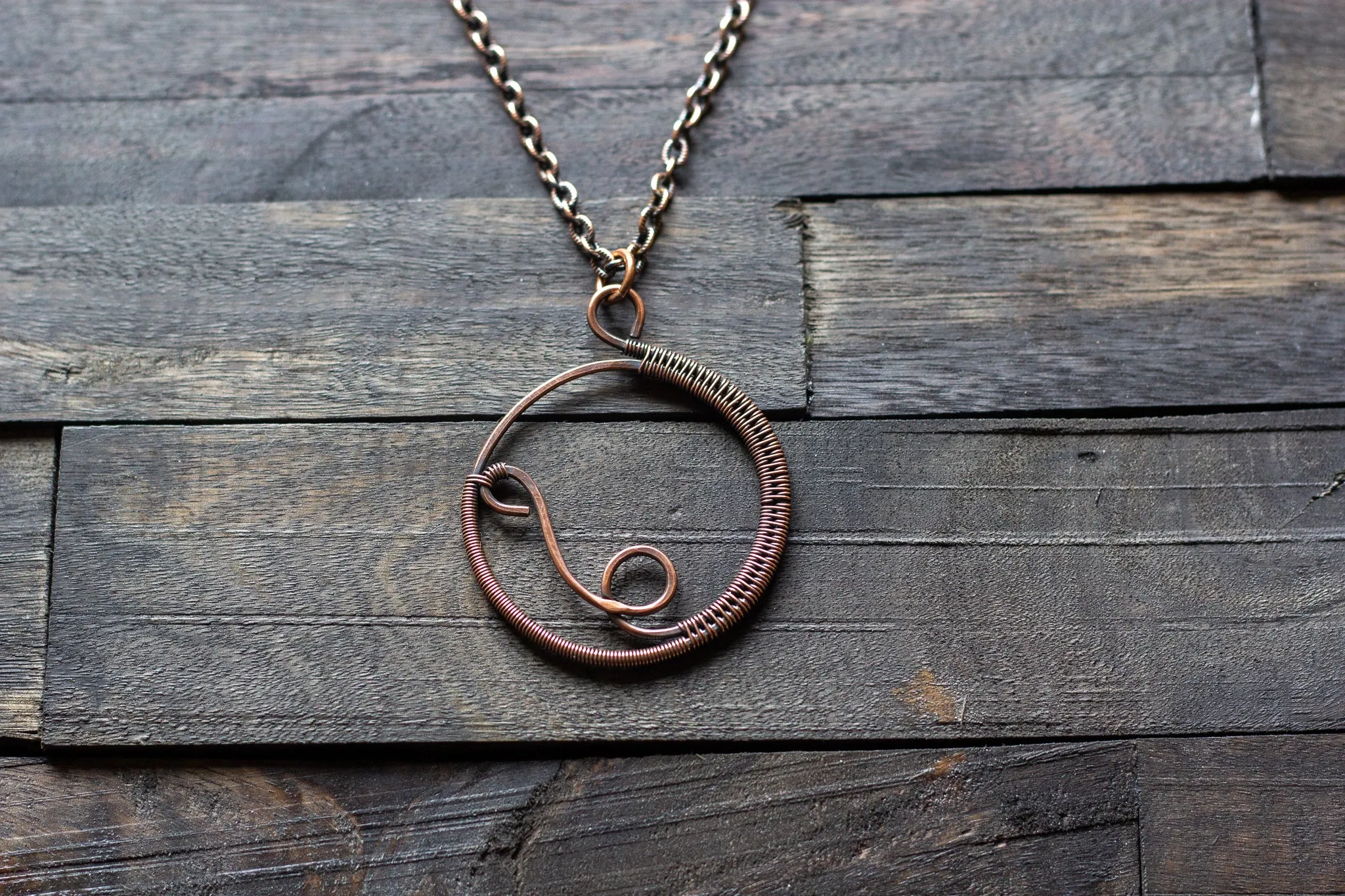 Circular Copper Wire Wrapped Pendant