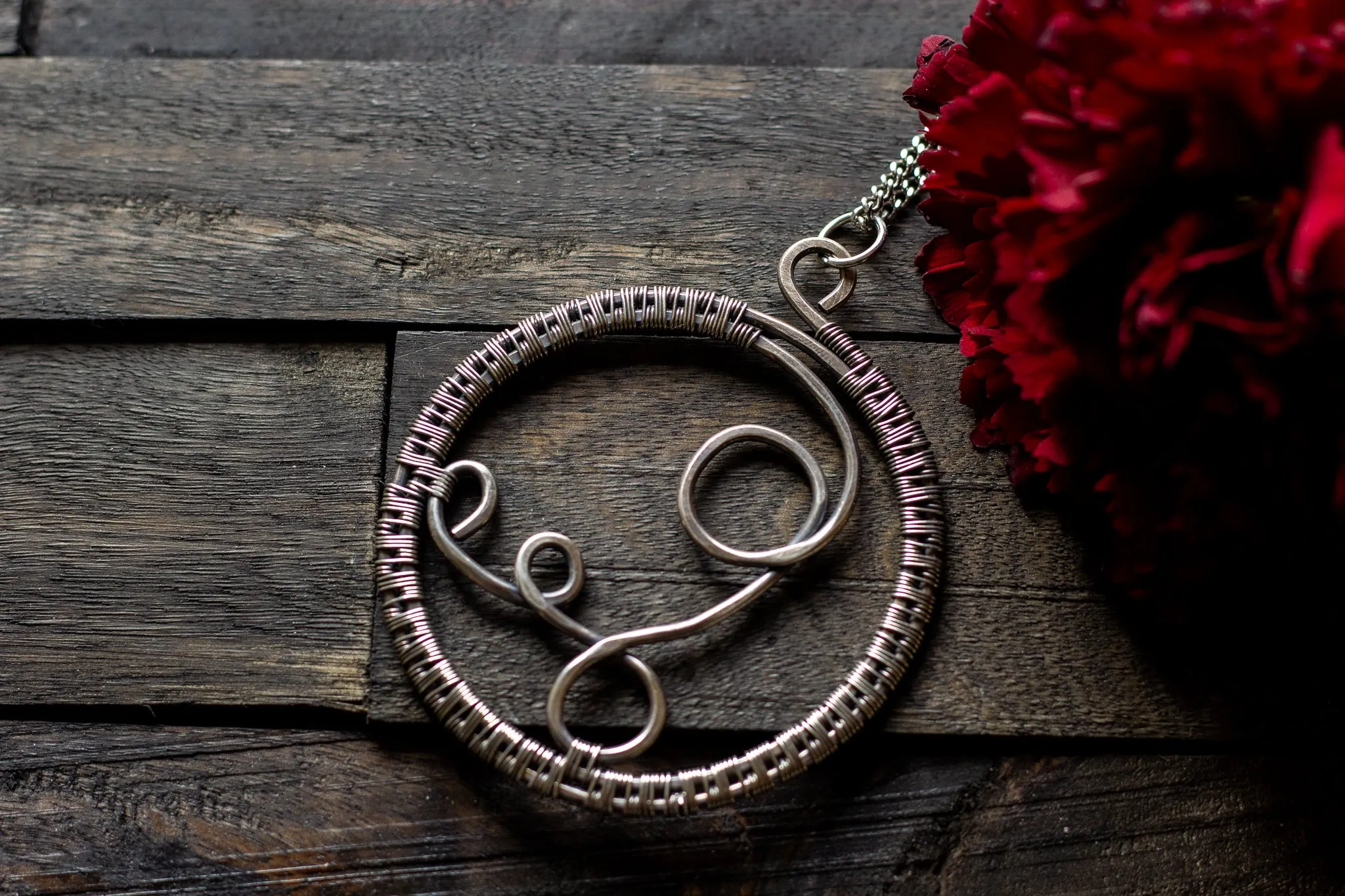 Circular Sterling Silver Wire Wrapped Pendant