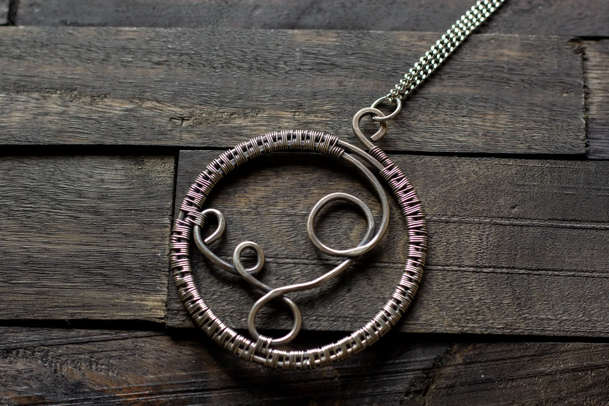 Circular Sterling Silver Wire Wrapped Pendant
