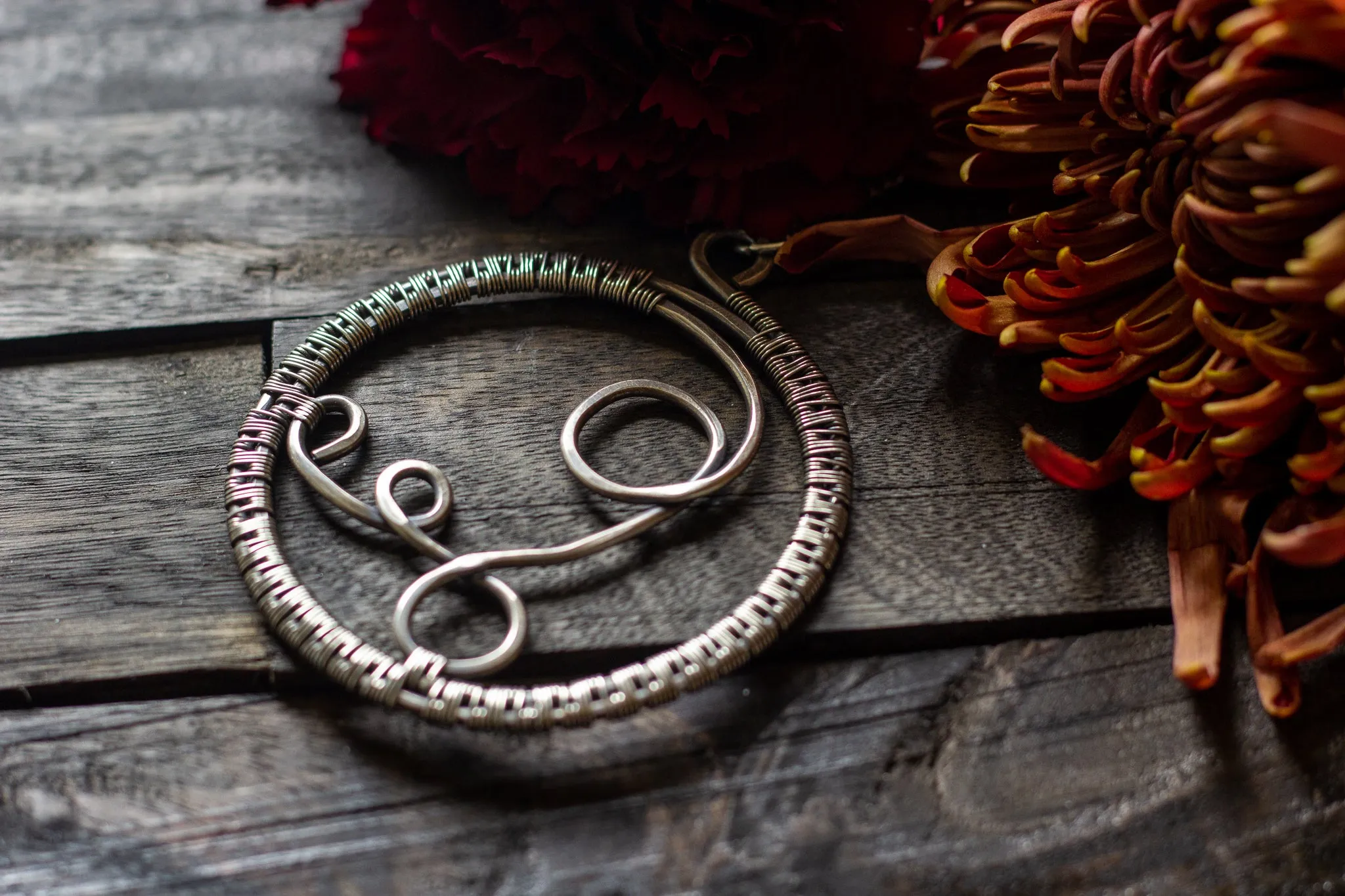 Circular Sterling Silver Wire Wrapped Pendant