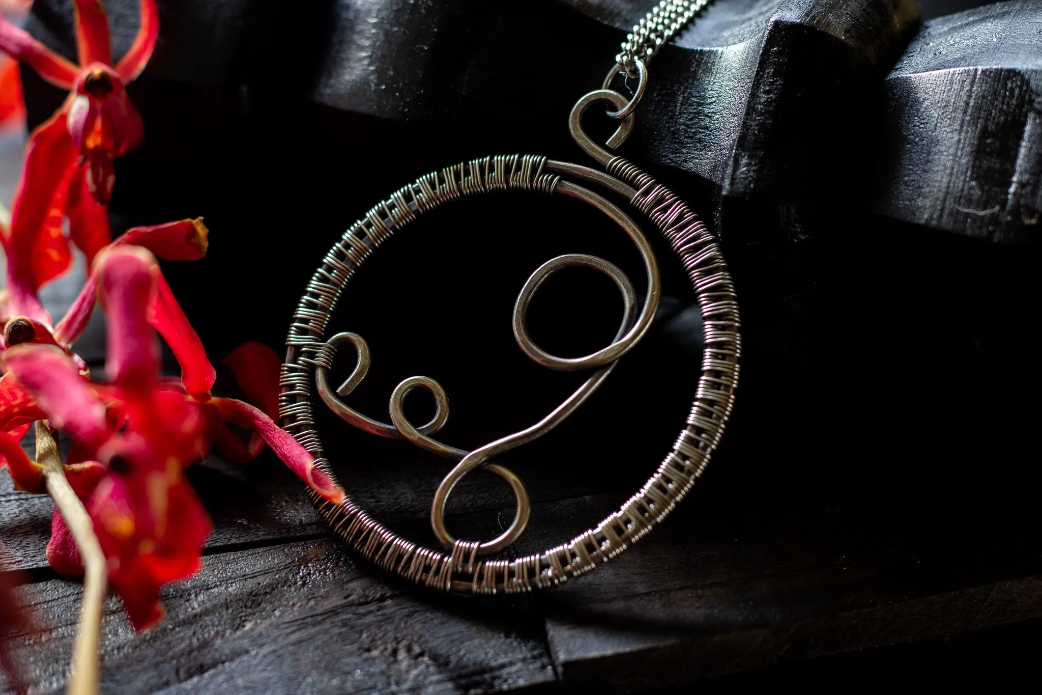 Circular Sterling Silver Wire Wrapped Pendant