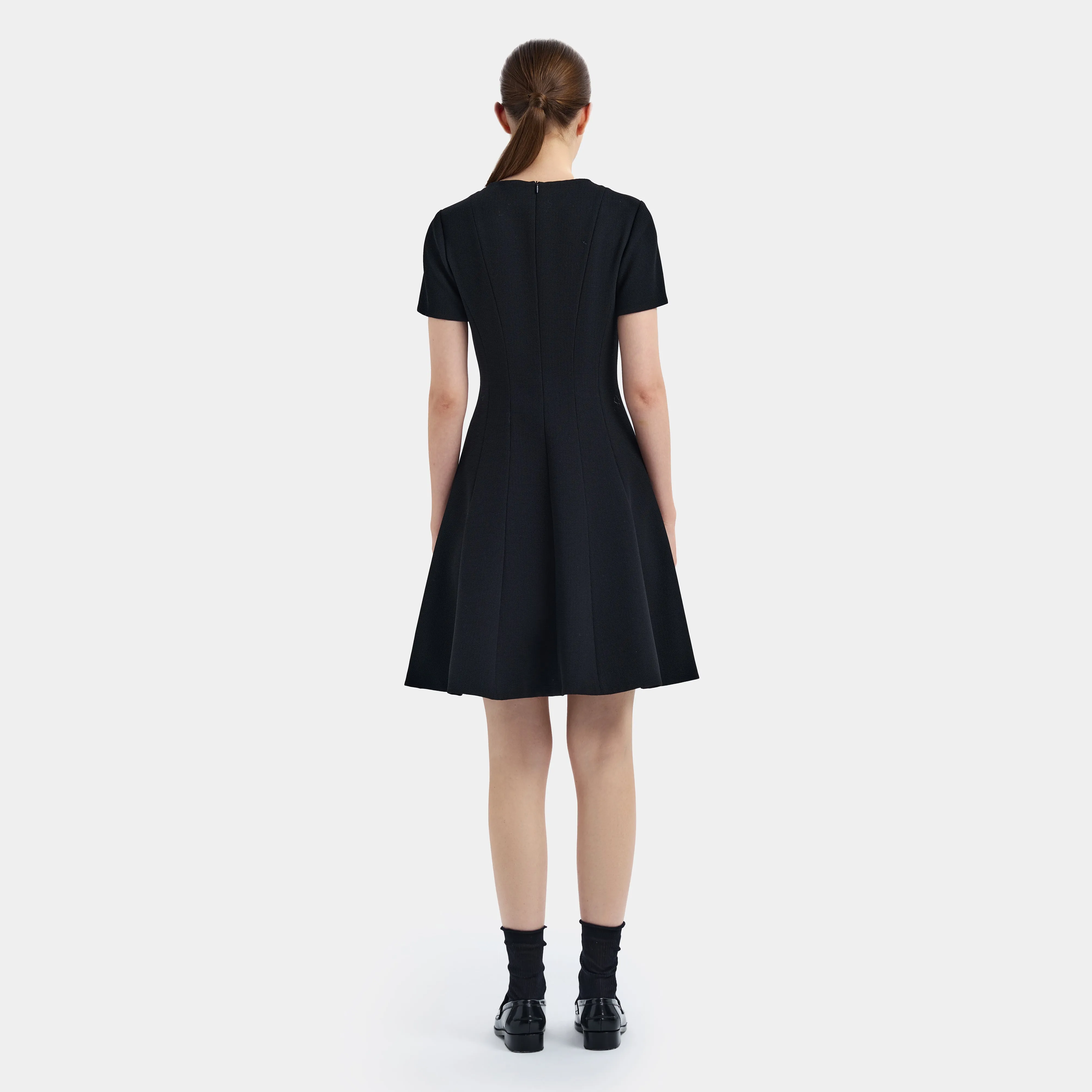 CLASSIC ESSENTIAL LITTLE BLACK DRESS, WITH WHITE CONTRAST AROUND COLLAR