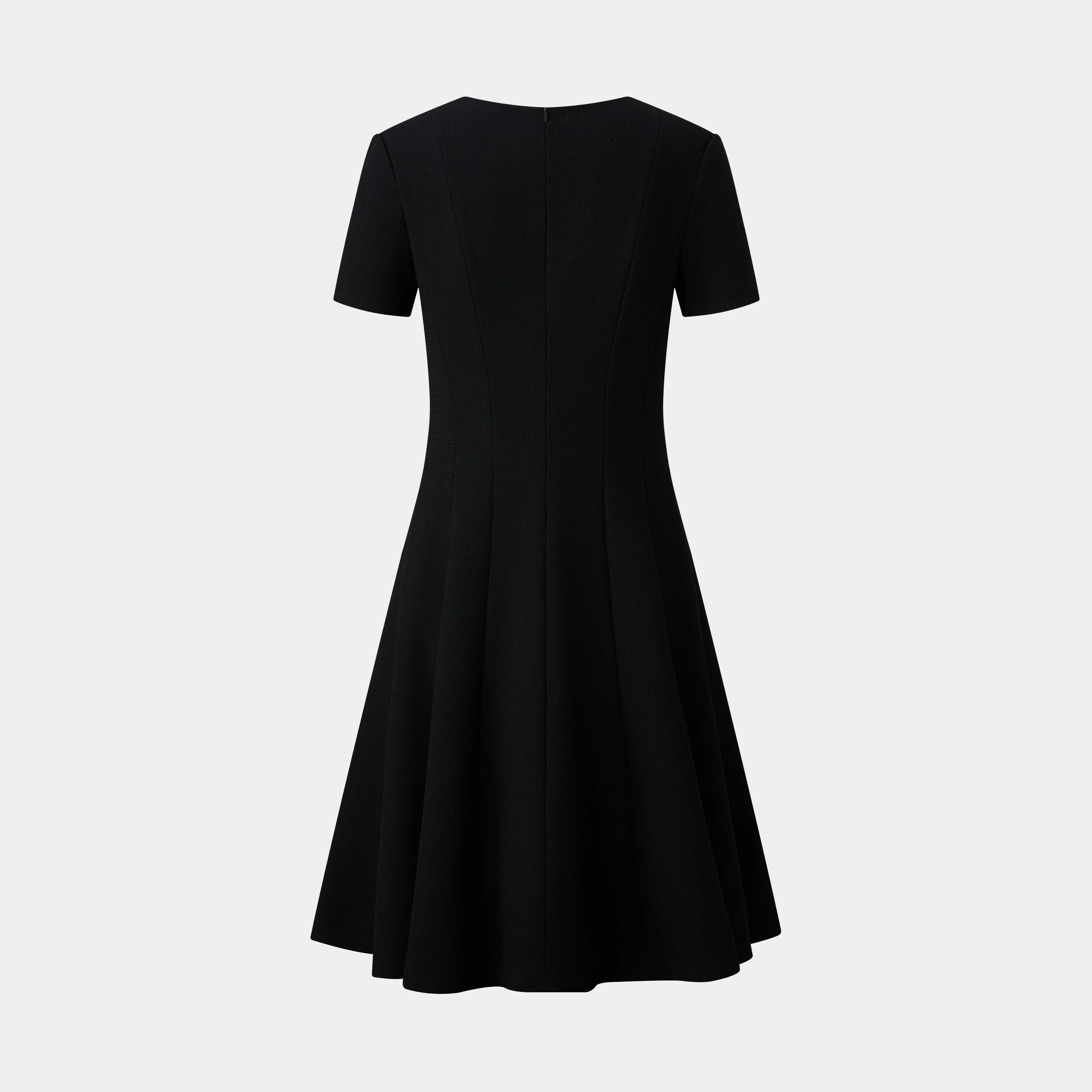 CLASSIC ESSENTIAL LITTLE BLACK DRESS, WITH WHITE CONTRAST AROUND COLLAR