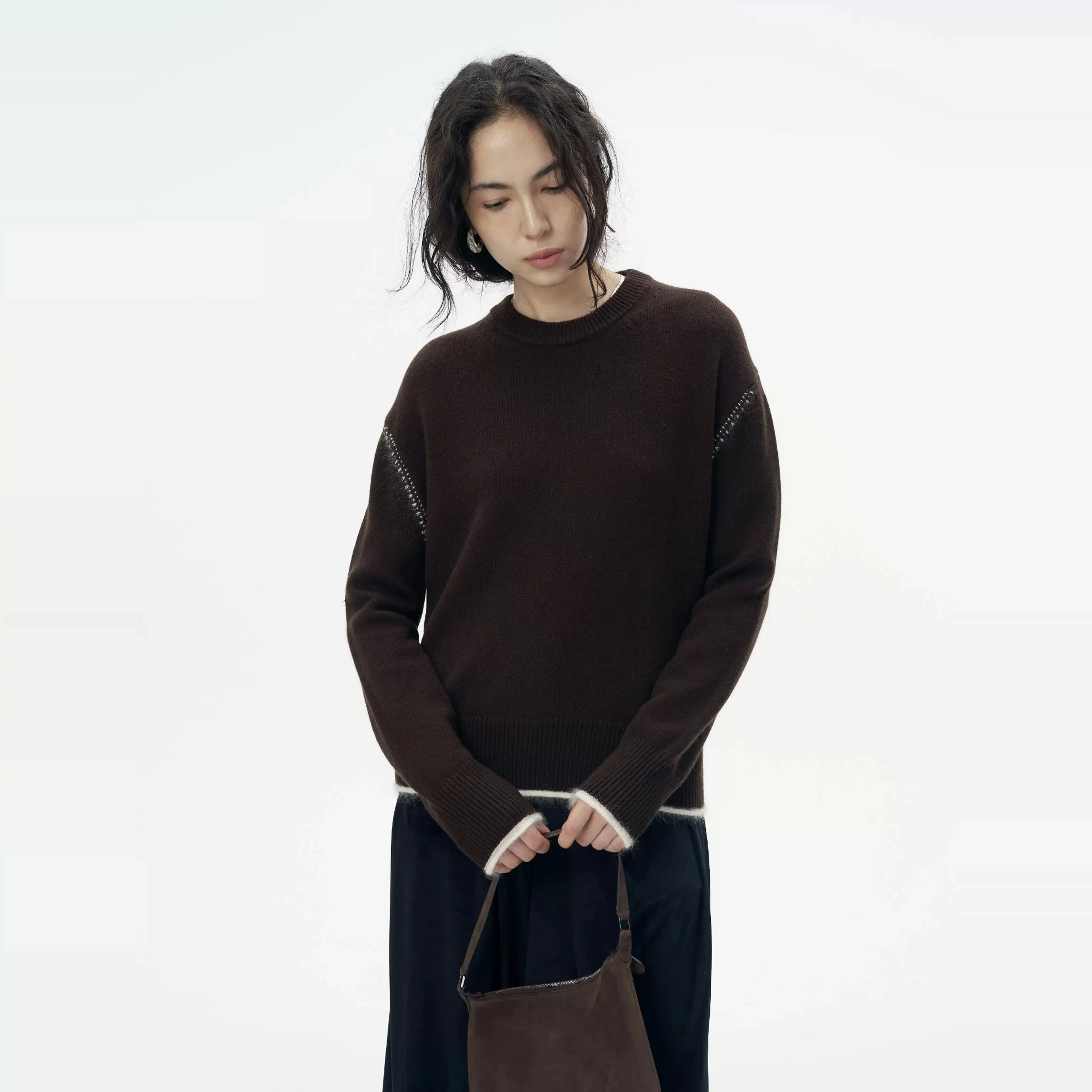 Contrast Stitch Cashmere Wool Sweater
