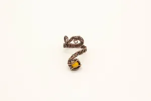 Copper Adjustable Ring with Bright Yellow Fused Glass Accent