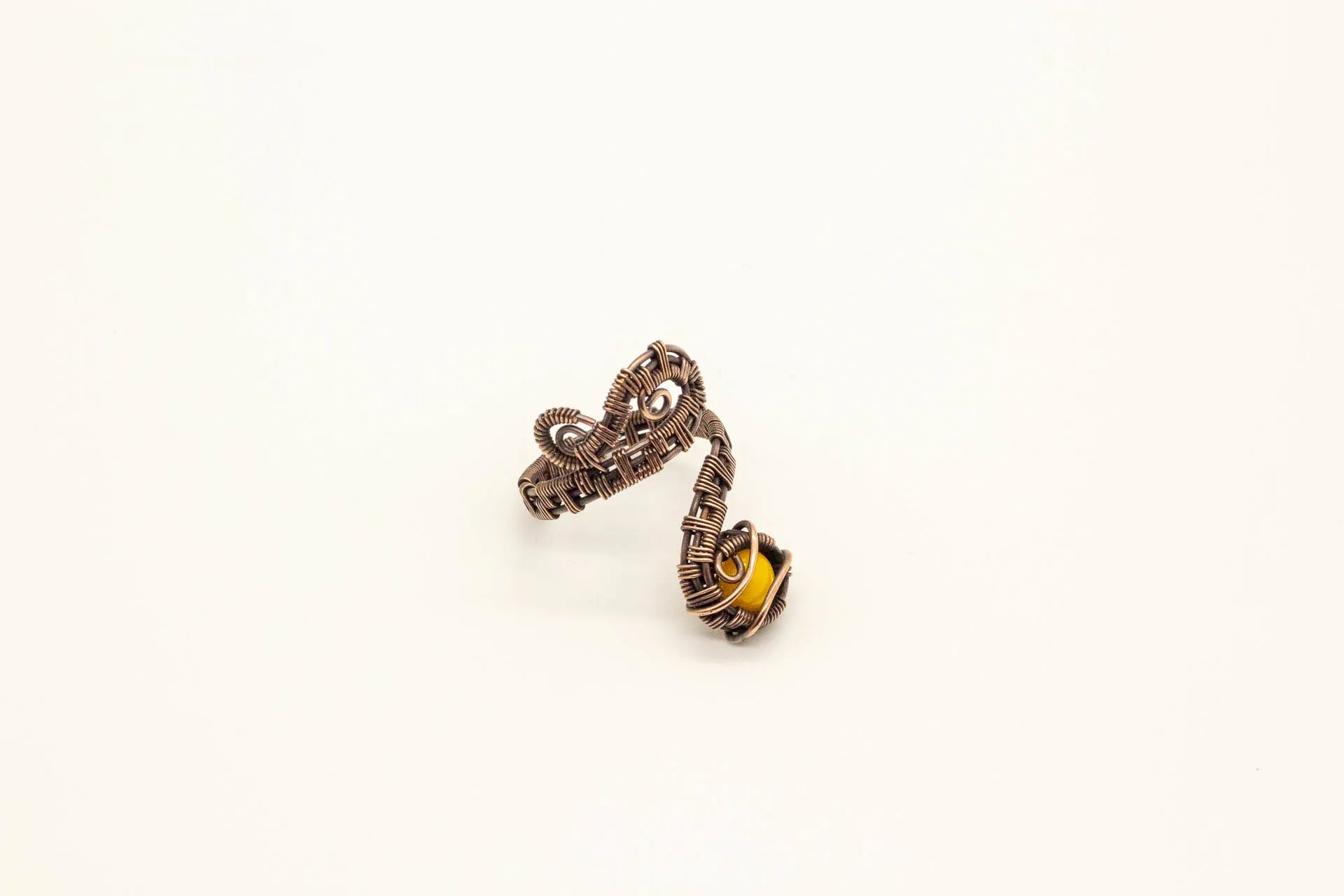 Copper Adjustable Ring with Bright Yellow Fused Glass Accent