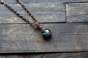 Copper Mini Pendant with Baby Blue Fused Glass Accent
