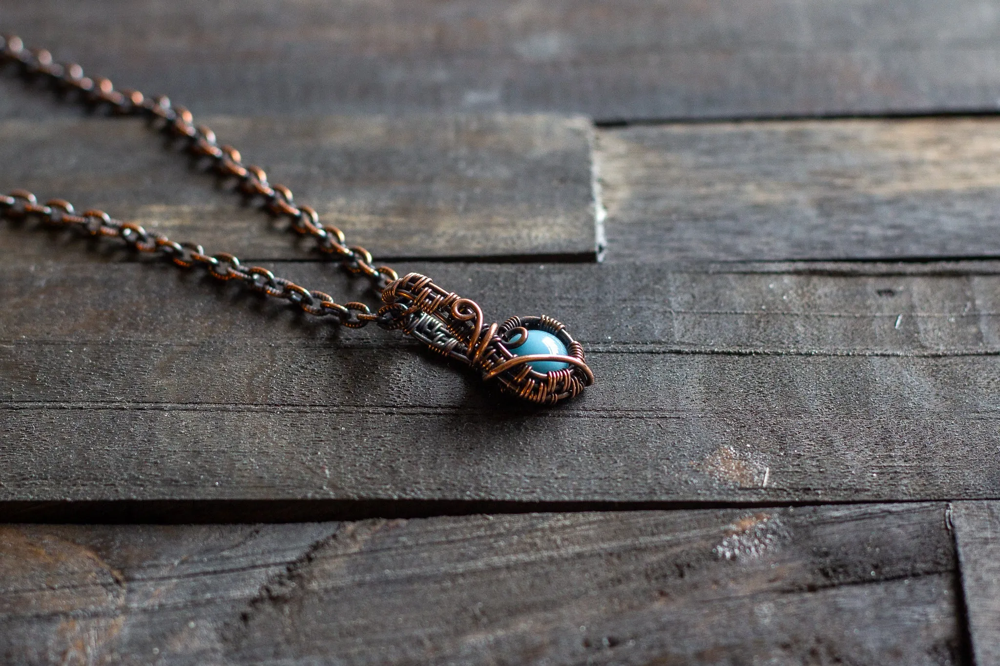 Copper Mini Pendant with Baby Blue Fused Glass Accent