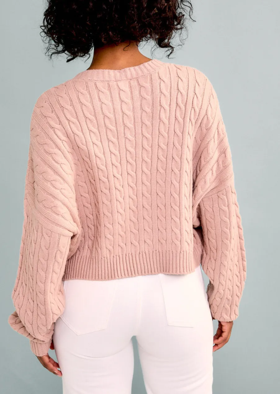 Crew Neck Long Sleeve Cable Knit Sweater