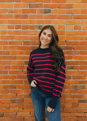 Crew Neckline Stripe Pullover Sweater