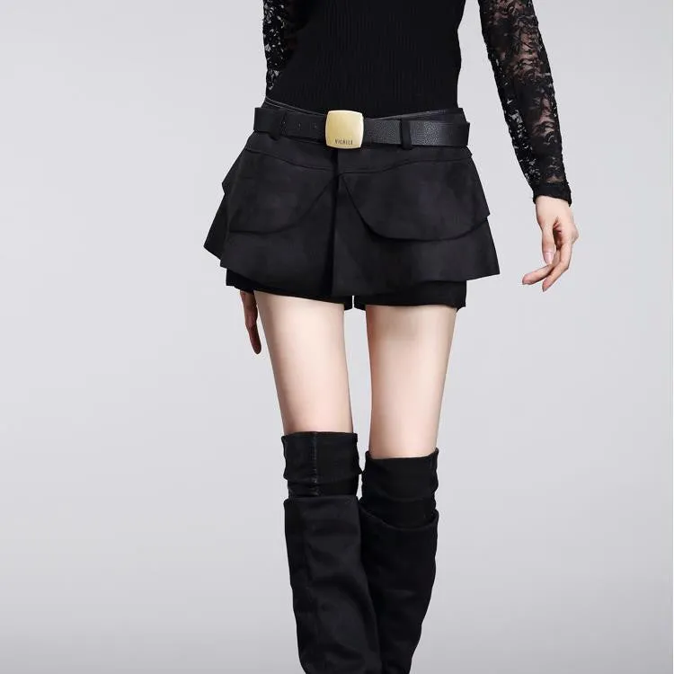 crochet shorts skirts high waist Pleated Solid Shorts Skirts Boots Shorts Suede