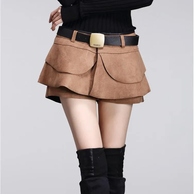 crochet shorts skirts high waist Pleated Solid Shorts Skirts Boots Shorts Suede