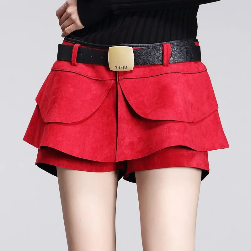 crochet shorts skirts high waist Pleated Solid Shorts Skirts Boots Shorts Suede