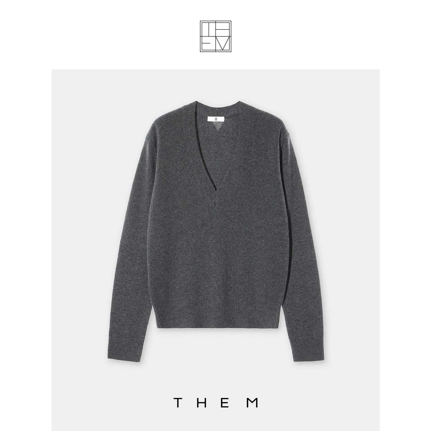 Curved V-Neck Cashmere Blend Sweater