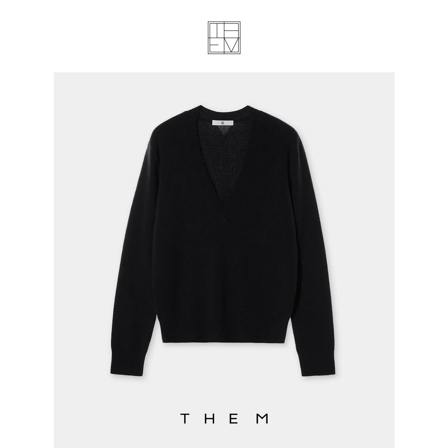 Curved V-Neck Cashmere Blend Sweater