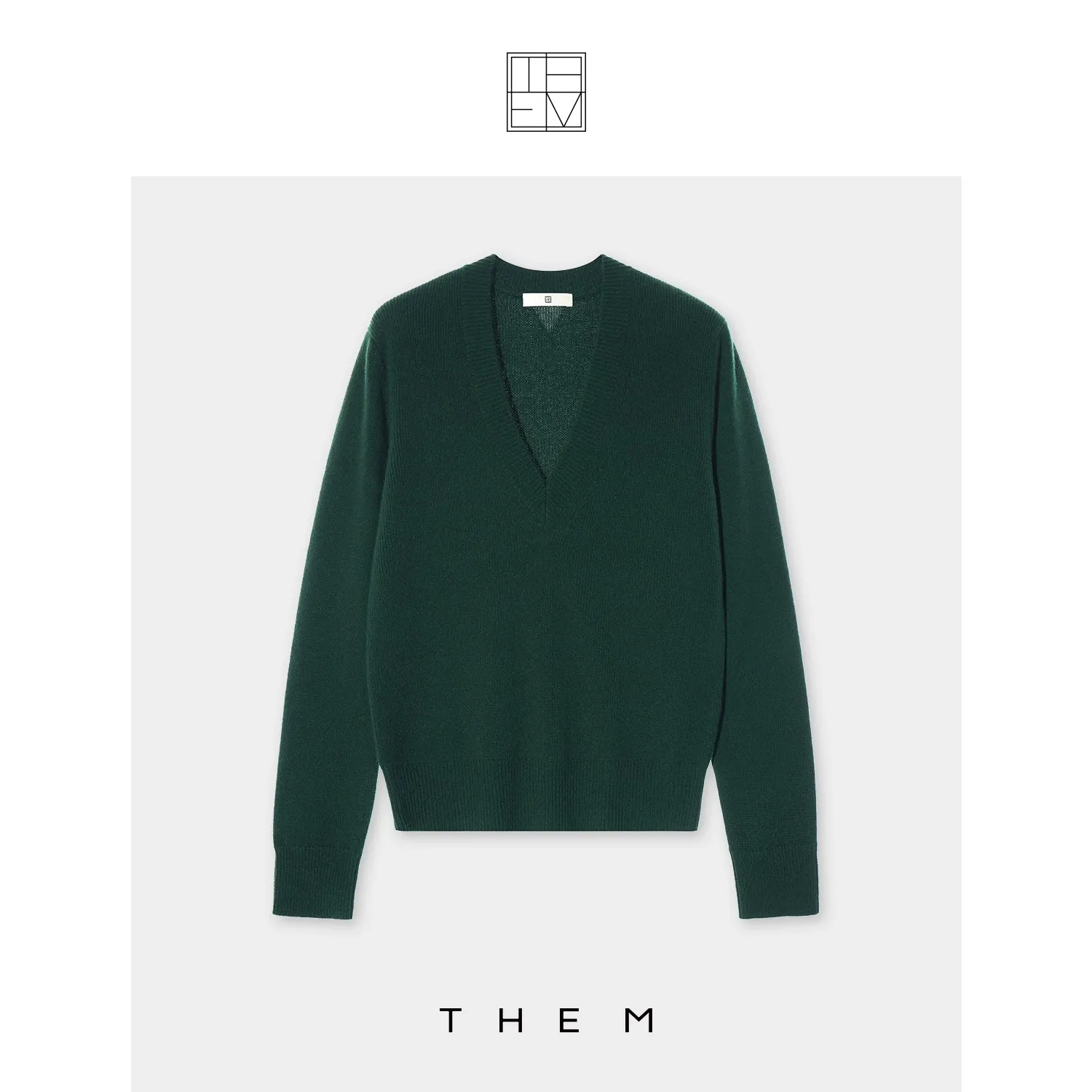 Curved V-Neck Cashmere Blend Sweater