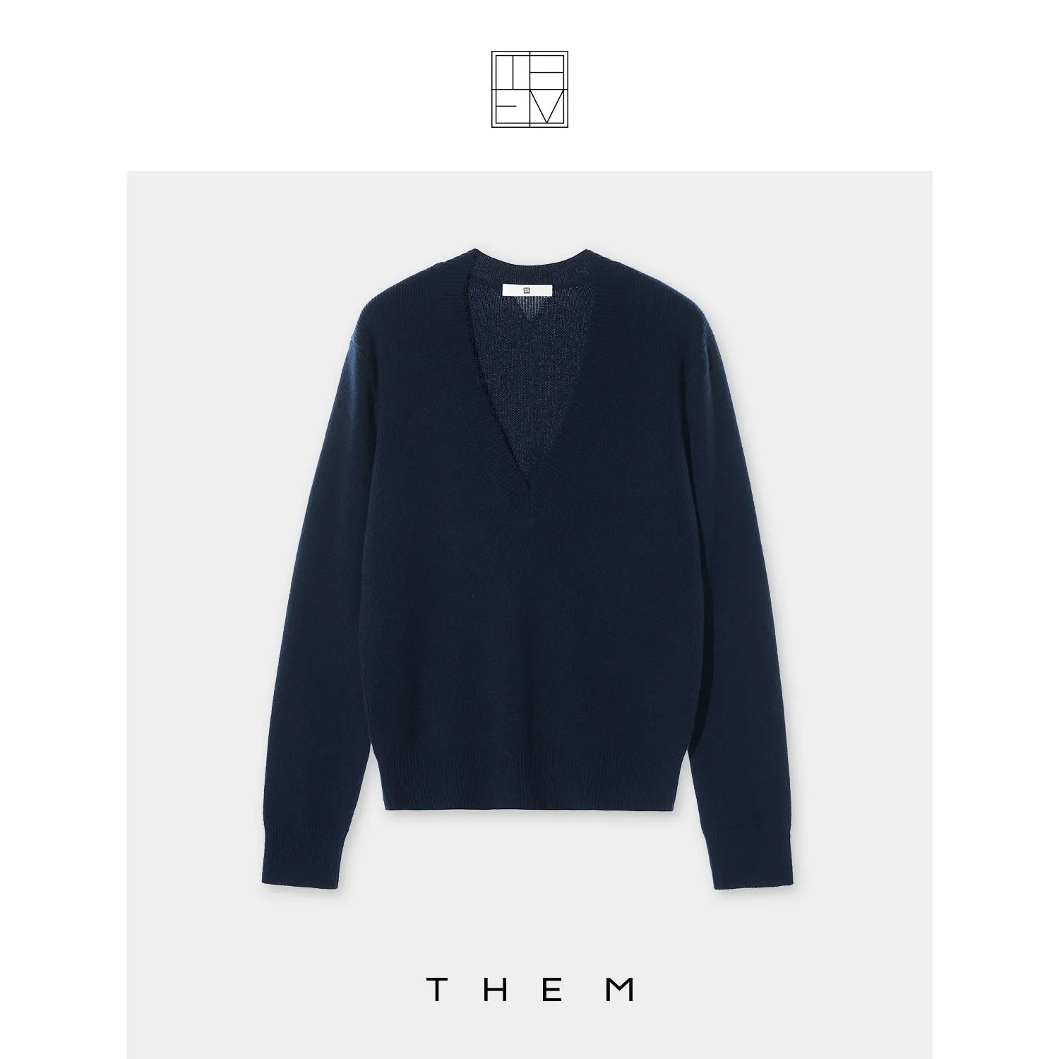 Curved V-Neck Cashmere Blend Sweater