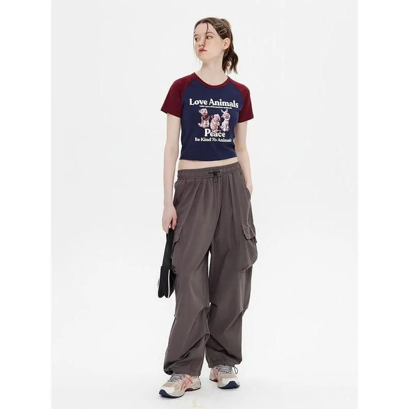 Cute Animal Graphic Raglan Crop Top