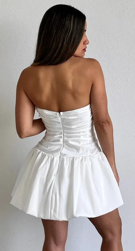 Cute Chicness White Bubble Satin Mini Dress