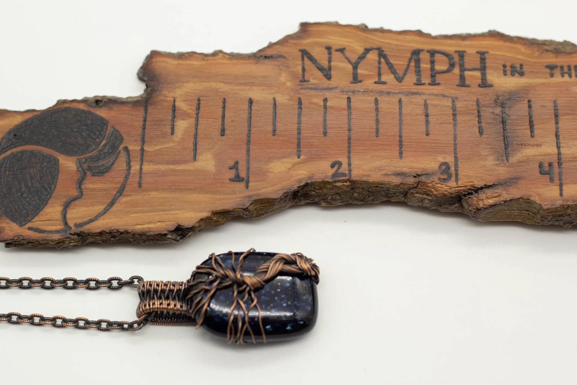 Dark Blue Dichroic Fused Glass Pendant with Copper Tree of Life