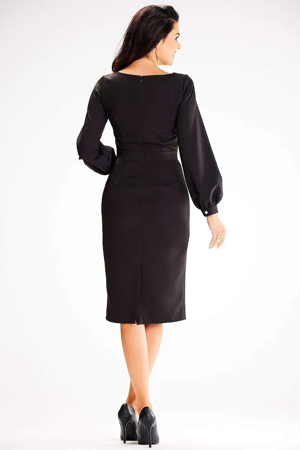 Decorative Pleats Fitted Midi Dress