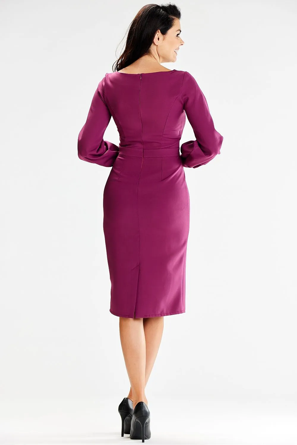 Decorative Pleats Fitted Midi Dress