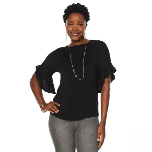 DG2 by Diane Gilman Women's Ruffle Sleeve Dolman Top