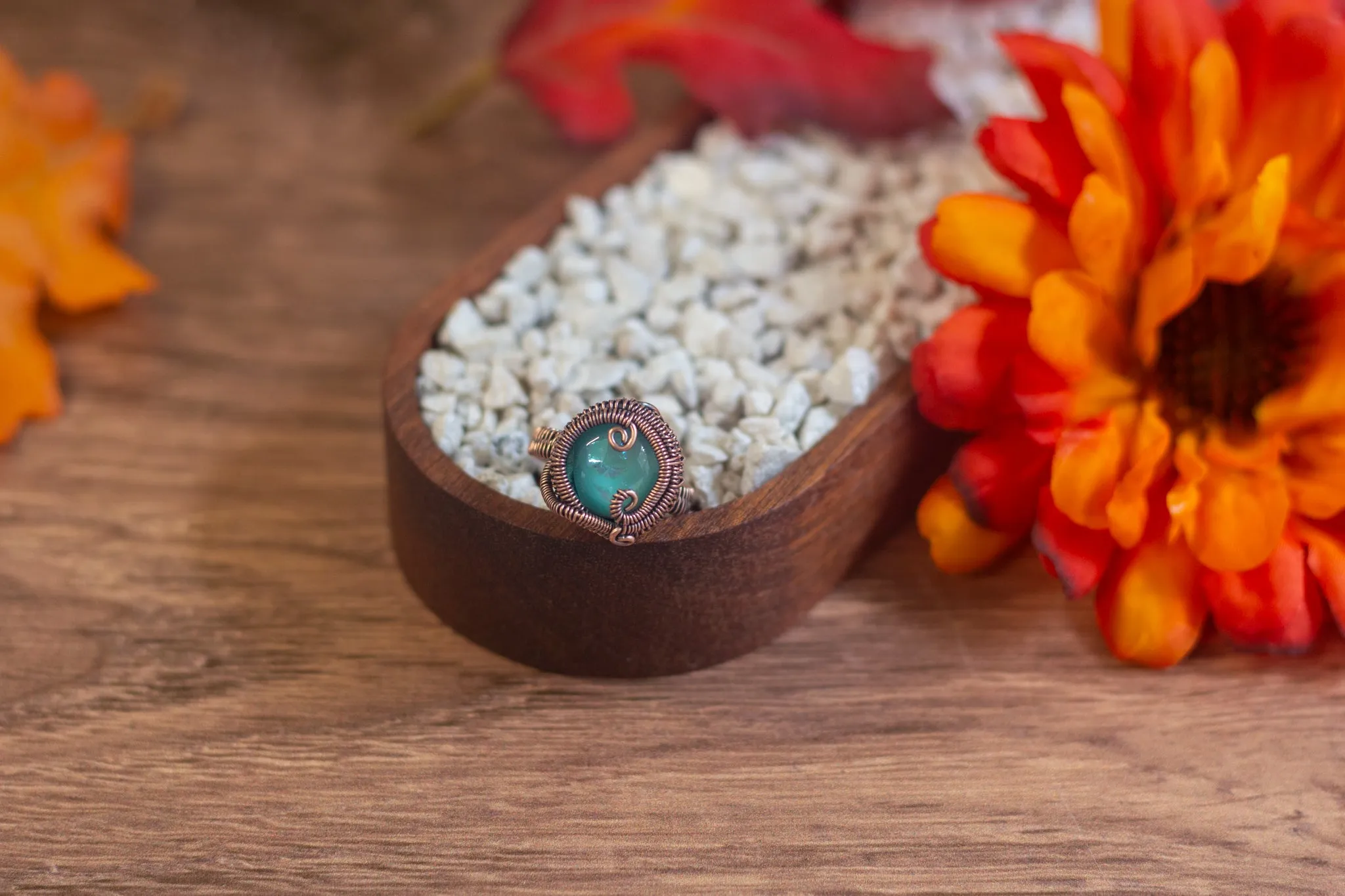 Dichroic Blue Fused Glass and Copper Statement Ring